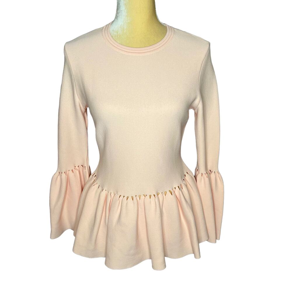 Jonathan Simkha EUC Peach Pink Bell Sleeve Top Blouse Medium Runs Small
